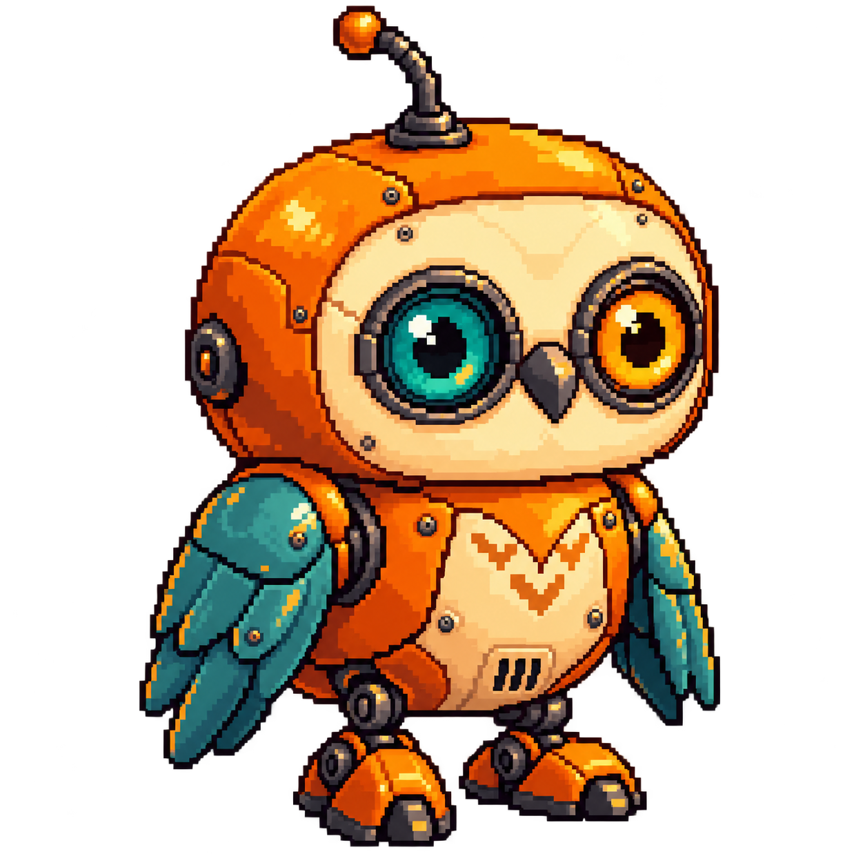 The workshop’s orange robot mascot